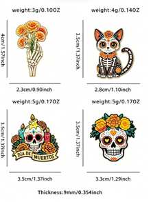 4pcs/Set Mexican Day Of The Dead Brooch/Pin, Suitable For Jackets And Backpacks, Neutral Vintage Gothic Style Brooch, Day Of The Dead Themed Decoration - Multicolor - View 3