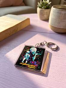 1Pc/6Pcs Cyberpunk Sci-Fi Themed Acrylic Keychains, Including Night City License Plate, Lucy, Samurai Logo, Militech Asset Tag And Radiation Symbol Designs, Fashionable Bag Charms, Suitable For Back To School, Gift For Anime Fans - Multicolor - View 11