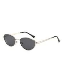 1 Pair Men's Metal Oval Frame High-Quality Minimalist Street Style Music Festival Outfit Driving Fashion Glasses - Silver - View 2