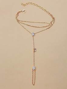 1 pieza Anillo de dedo del pie y tobillera de cadena multicapa con gota de agua estilo bohemio dorado, joyería minimalista de cadena para dedo del pie para mujer para vacaciones en la playa - gotas de agua - Ver 11