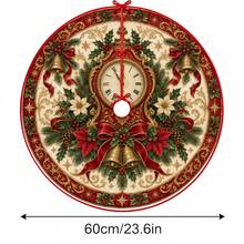 1pc Vintage Clock Bell Pattern Christmas Tree Skirt, Elegant Color Holiday Decor, 5 Sizes, Unisex Holiday Gift, Suitable For Home And Party Christmas Home Decoration - Vintage Alarm Clock - View 12