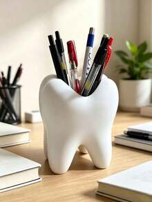 1pc Bathroom Tooth-Shaped Toothbrush Holder Creative Tooth-Shaped Pen Holder/Makeup Brush Storage - White - View 5