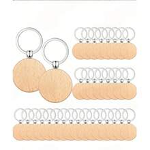 10pcs Wooden Round Keychain Tags Key Labels Rings Creative Small Gifts Handmade Crafts Wooden Keychains - Wood Color - View 3