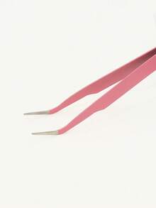 Rose Red Simple Eyelash Tweezers, Straight And Curved Head Design, Two Tweezer Head Options, Fine Design, Easily Meets Various Needs. Thickened Steel, High Hardness, Good Elasticity, Durable. Equipped With A Protective Cap To Prevent Hand Injury - Hot Pink - View 3