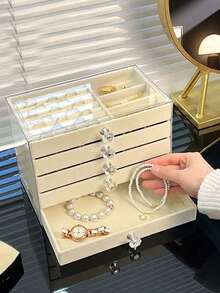 3-Layer Transparent Acrylic Jewelry Storage Box, Large Capacity Desktop Drawer Storage Box, 5-Layer Acrylic Jewelry Box, Velvet Jewelry Tray, Portable Jewelry Display Box, Stackable Drawer Storage Rack - Multicolor - View 6