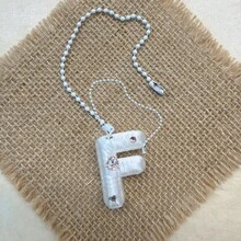 You Can Make Your Own White Diamond Letter Car Rearview Mirror Hanger. It Features A Silver Bead Chain Design, With An Elegant Shiny Cream Texture. It Can Be Easily Hung On The Car's Rearview Mirror And Is A Charming Interior Decoration For Your Car. - Letter Pendant - View 13