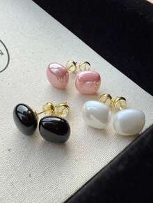 3 Pairs Minimalist Cute Personalized Fashion Versatile Square Faux Pearl Stud Earrings Set Suitable For Teenage Girls Daily And Holiday Wear - Geometric Square - View 1