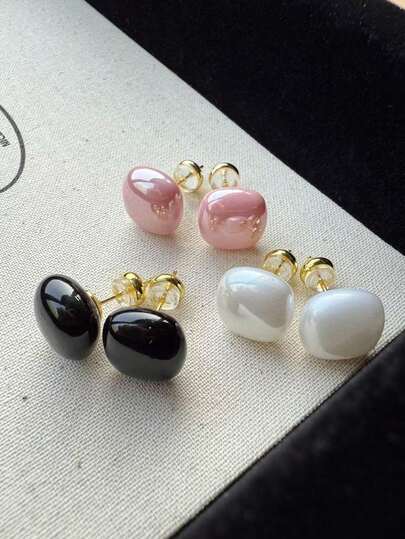 3 Pasang Anting Tusuk Mutiara Imitasi Persegi Minimalis Lucu, Modis, Serbaguna, Cocok untuk Remaja Putri, untuk Pemakaian Sehari-hari dan Liburan