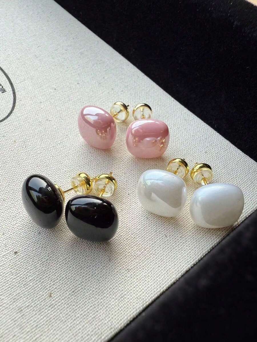 3 Pairs Minimalist Cute Personalized Fashion Versatile Square Faux Pearl Stud Earrings Set Suitable For Teenage Girls Daily And Holiday Wear - Geometric Square - View 1