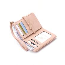 PRETTYZYS 1pc Pink Women's Short Wallet, Solid Color, 2026 New Korean Style Minimalist Fresh Leaf Snap Fold Zipper Multi-Function Card Holder Coin Purse Handbag, Daily Travel, Christmas Gift, Back To School, Valentine's Day Gift, All Season - Pink - View 3