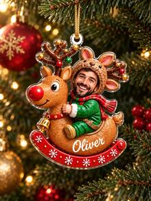 1pc Custom Photo Name Santa Sack Christmas Ornament, Personalized Photo In Santa Gift Bag Acrylic Tree Hanging, Snowman Reindeer Gingerbread Ornament,Funny Xmas Keepsake Gift,Christmas Gift - Multicolor - View 4
