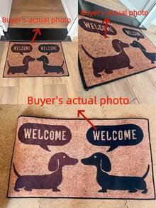1pc Crystal Velvet Super Cute Brown & Black Long Plush Welcome Mat, Suitable For Porch, Kitchen Or Entryway, Perfect Gift For Pet Lovers, Easy To Clean, Interesting Design - A - View 3