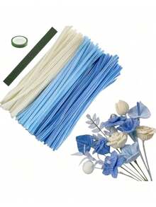 100/300/321pcs Blue And White Pipe Cleaner Flower Set, Upgraded DIY Craft Kit, Suitable For Mother's Day, Graduation, Valentine's Day And Holiday Gifts, Wool Core Craft Set, Blue And White Pipe Cleaner Flower Set - A - View 7