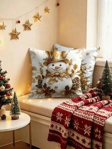 4pcs/1pc Luxury White & Gold Christmas Home Decor Pillow Covers - Printed With Christmas Tree, Snowman, Reindeer Patterns; Size 18x18 Inches; Suitable For Room Decor, Bedroom Decor, Living Room Decor, Sofa, Christmas Party Decor And Winter Farmhouse Style Home Decor (Pillow Insert Not Included) - Multicolor - View 5