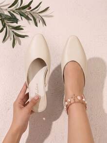 Women's Casual Versatile Commute Metal Decor Slip-On Flat Shoes - White - View 1
