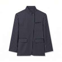 Women's Spring/Summer New Striped Asymmetric Blazer, Casual Retro Design High-End Elegant Jacket - Dark Grey - View 4