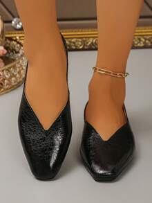 Women's Korean Style Square Toe Flat Slip-On Shoes, Minimalist Design, Suitable For Daily Wear, Work, Shopping, Dating, Party, Commuting, Business - Black - View 5