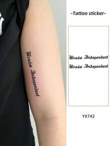 1pc Waterproof Anti-Rub PVC Realistic Tattoo Sticker "Brave & Independent" Letter Pattern, Suitable For Daily Wear - Grey - View 2
