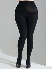 1 Pair 80g Tights, Coffee, Grey, Black, Medium Thick With Lining. Spring/Autumn/Winter Style, Apricot Sheer Leggings - Black - View 10