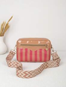 Women's Colorful Striped Crossbody Bag, Glossy Small Shoulder Purse With Adjustable Wide Strap, Zipper Pocket Casual Everyday Bag - Multicolor - View 8