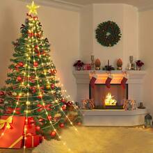 Solar Powered Star Topper Curtain Light For Christmas Tree, Dazzling Starburst LED Drop Lights, Weather‑Resistant, Ideal Winter Holiday & New Year Party Decor - Star Waterfall Light - View 5