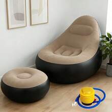 Sofa Lipat Portabel untuk Berkemah di Luar Ruangan dengan Sandaran Kaki, Kursi Bean Bag Tiup, Sofa Lipat Portabel dengan Sandaran Kaki, Kursi Bean Bag Bulat Lembut Lipat, Kursi Santai Multifungsi Satu Lapis untuk Ruang Tamu, Kamar Tidur, Balkon, Kantor, Asrama, Piknik, Sofa Nyaman untuk Hadiah Rumah - Model baru - View 6