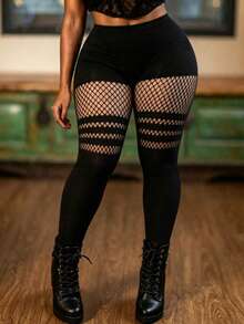 1/2 Pairs Women Plus Size Strapless Outfit With Fishnet Stockings, Sexy Elegant Set For Date Night Daily Wear, Spring Fall - Multicolor - View 8
