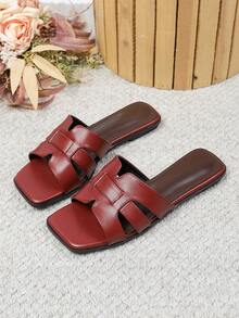Women's Flat Sandals Spring Summer New Versatile Soft Sole Beach Slippers Fashion Roman Sandals - Burgundy - View 1