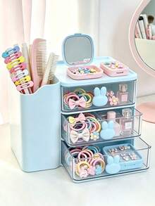1pc Rabbit Ear Drawer Style Children's Hair Accessories Storage Box - Baby Blue - View 2