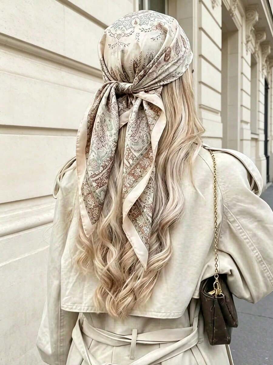 قطعة واحدة وشاح مربع بطبعة بايسلي أنيقة بتصميم أصلي للنساء، مناسب لجميع الفصول، يمكن استخدامه كوشاح أو بطانية رأس أو إكسسوار للشعر وإكسسوار موضة - متعدد الألوان - مشاهدة 1