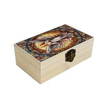 1pc Wooden Storage Box With Painted Glass Style Angel Pattern, Gift Box, Prayer Box, Small Item Organizer, Jewelry Storage Box, Suitable For Home, Office, Altar Decoration, Souvenir Box, Country Style And Religious Home Decor - Multicolor - View 3