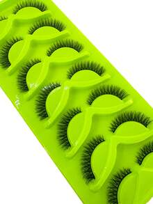 7 Pairs New Natural Short D Curl Fluffy Russian Strip Lashes, 3D Faux Mink Lashes, Dense Cat Eye Lashes, Voluminous Messy Mink Lashes, Long Seductive Eye-Enhancing Lashes, Full Lash Extension Set, Lengthening And Volumizing Outer Eye Corners, Makeup Practice Lashes, Reusable False Eyelashes For Prom And Wedding - Black - View 3