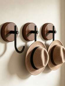 1/4 Packs Wall Mounted Hooks, Natural Walnut Wood Material, No Drill Clothes Hooks, For Entryway, Kitchen, Hallway, Bedroom, Living Room, Bathroom, Storage And Decor, For Clothes, Towels, Robes, Keys, Space Saving And Easy Installation - Multicolor - View 6