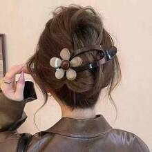 Large Flower Alligator Hair Clip For Women, Comfortable Non-Snagging Back Of Head Hair Accessory, Elegant New Style Straight Claw Clip - Multicolor - View 3
