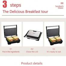 SOKANY 223 Household Steak Roasting Machine, Multi-Function Frying And Roasting Machine, 850W High Power, Fast Heating, Double-Sided Frying And Roasting, Anti-Scalding Handle, Easy To Clean, Can Make Steak/Sandwich/Bacon And Other Ingredients - Black - View 2