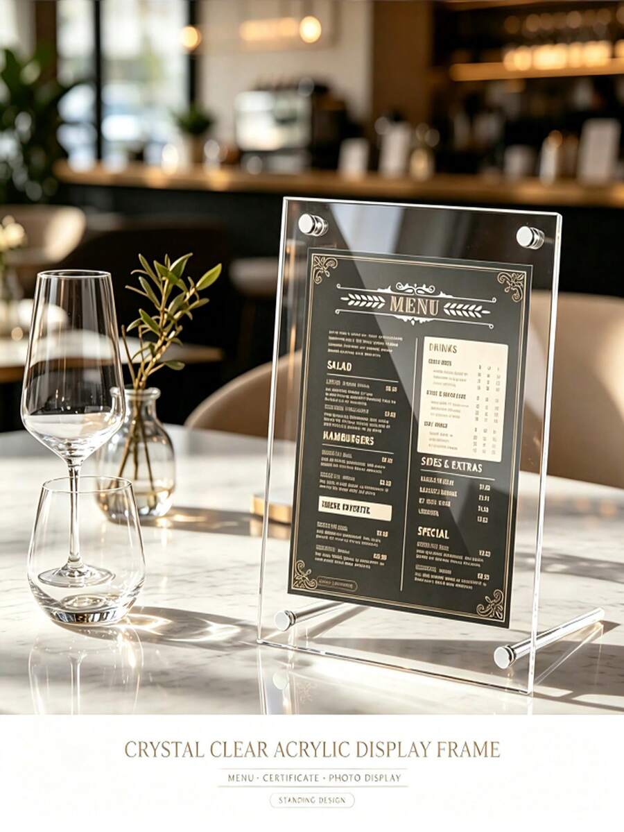 High Transparency Acrylic Photo Frame Stand, Dual-Use Vertical & Horizontal Desktop Display, Metal Support Legs Stable & Clear, Minimalist Luxury Nordic Style, Suitable For Living Room, Study, Office Desk, Home Photos, Certificates, Memorabilia, Home Decor Ornament - Acrylic Photo Frame - View 1