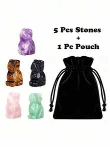 1/5 Pcs Colors Natural Stone Carved Dog Figurine With Velvet Pouch Mini Crystal Animal Statue Home Desktop Ornament Decorative Gift - Multicolor - View 10