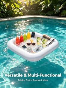 1pc PVC Inflatable Floating Bar Tray, Waterproof Floating Drink Holder, Portable Beverage Service Tray, Suitable For Swimming Pool Party, Beach Camping, Backyard Gathering, Hot Tub, Picnic, Summer Outdoor Party Supplies - A - View 5