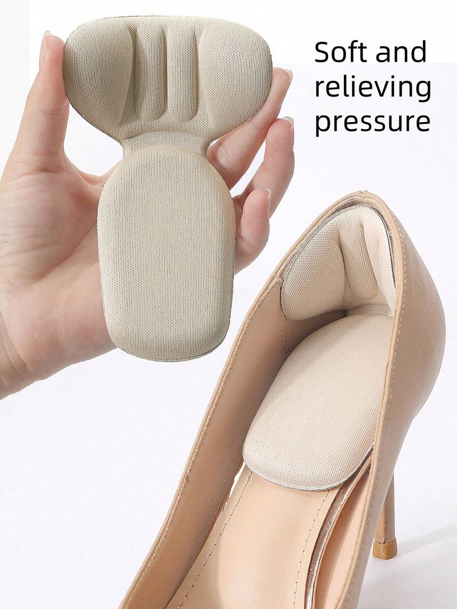 QKC 4pcs Anti-Slip Heel Pads T-Shaped Anti-Friction Heel Cushions, Suitable For High Heels And Daily Shoes - Beige - View 1