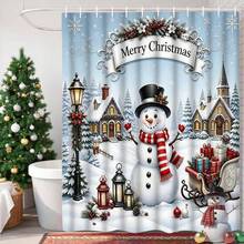 1/4pcs Christmas Snowman Shower Curtain Set, Christmas Tree Snowflake Pine Branch Winter Holiday Bathroom Curtain 180 X 180 Cm, Waterproof Mildew-Resistant Polyester Material, With 12 Hooks - A - View 19