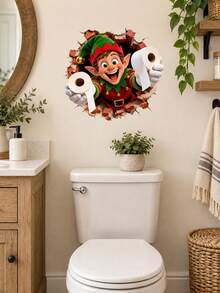 SUPSTICKER Funny Christmas Break Wall Bathroom Wall Sticker, Peel And Stick Removable Holiday Decor, 9.31*12.80 In, 4 Patterns Available - Christmas - View 2