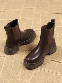 Women's 2026 New Spring/Autumn Thick Sole Slim Chelsea Ankle Boots - Brown - View 1