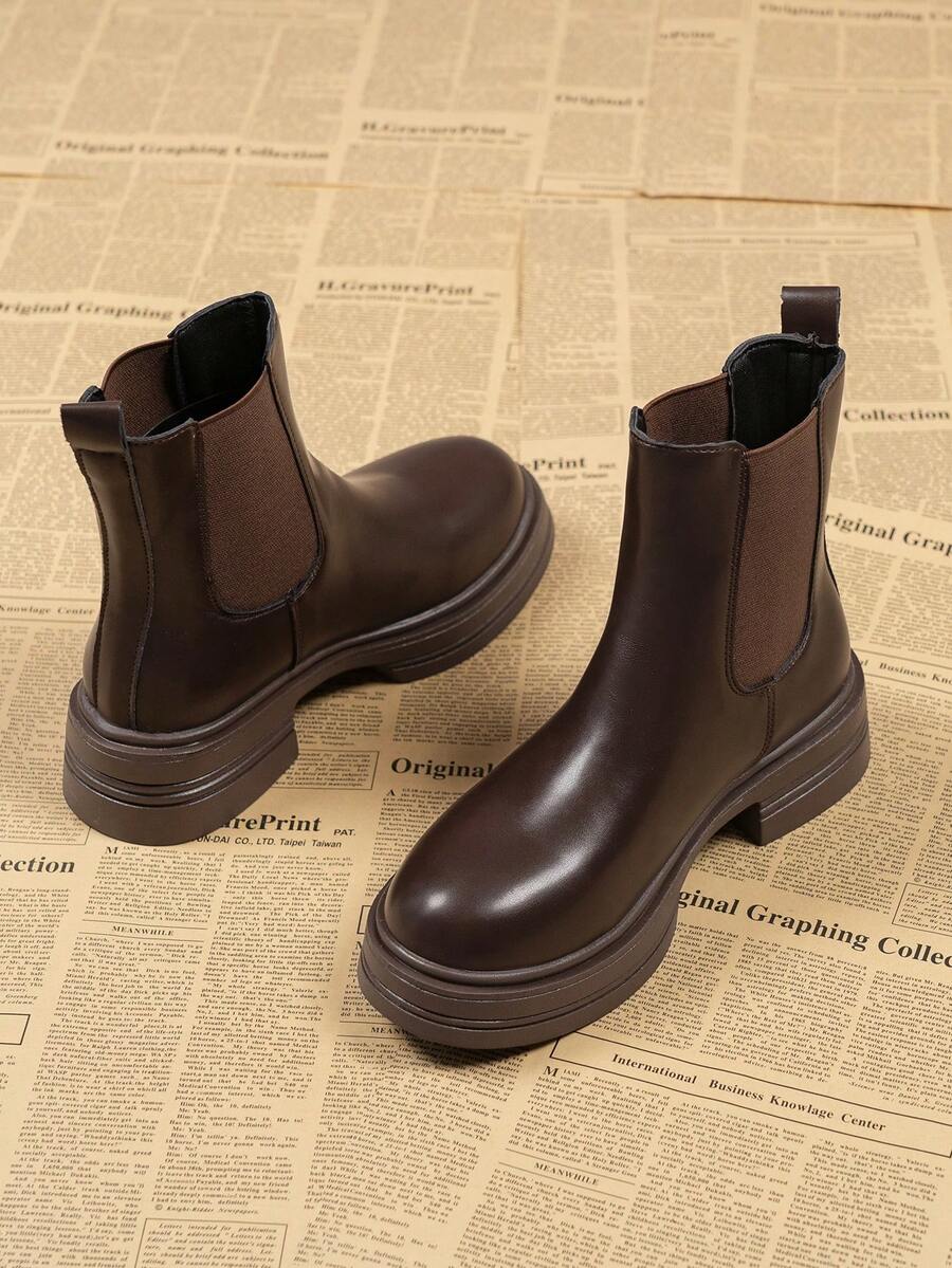 Women's 2026 New Spring/Autumn Thick Sole Slim Chelsea Ankle Boots - Brown - View 1