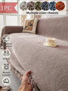 1pc Enlarged & Widened Minimalist Dark Green Sofa Slipcover, Multi-Functional Sofa Throw Blanket, Pet-Friendly Couch Cover, Machine Washable Furniture Protector For Bedroom, Office And Living Room, All Season - Coffee Brown - View 1