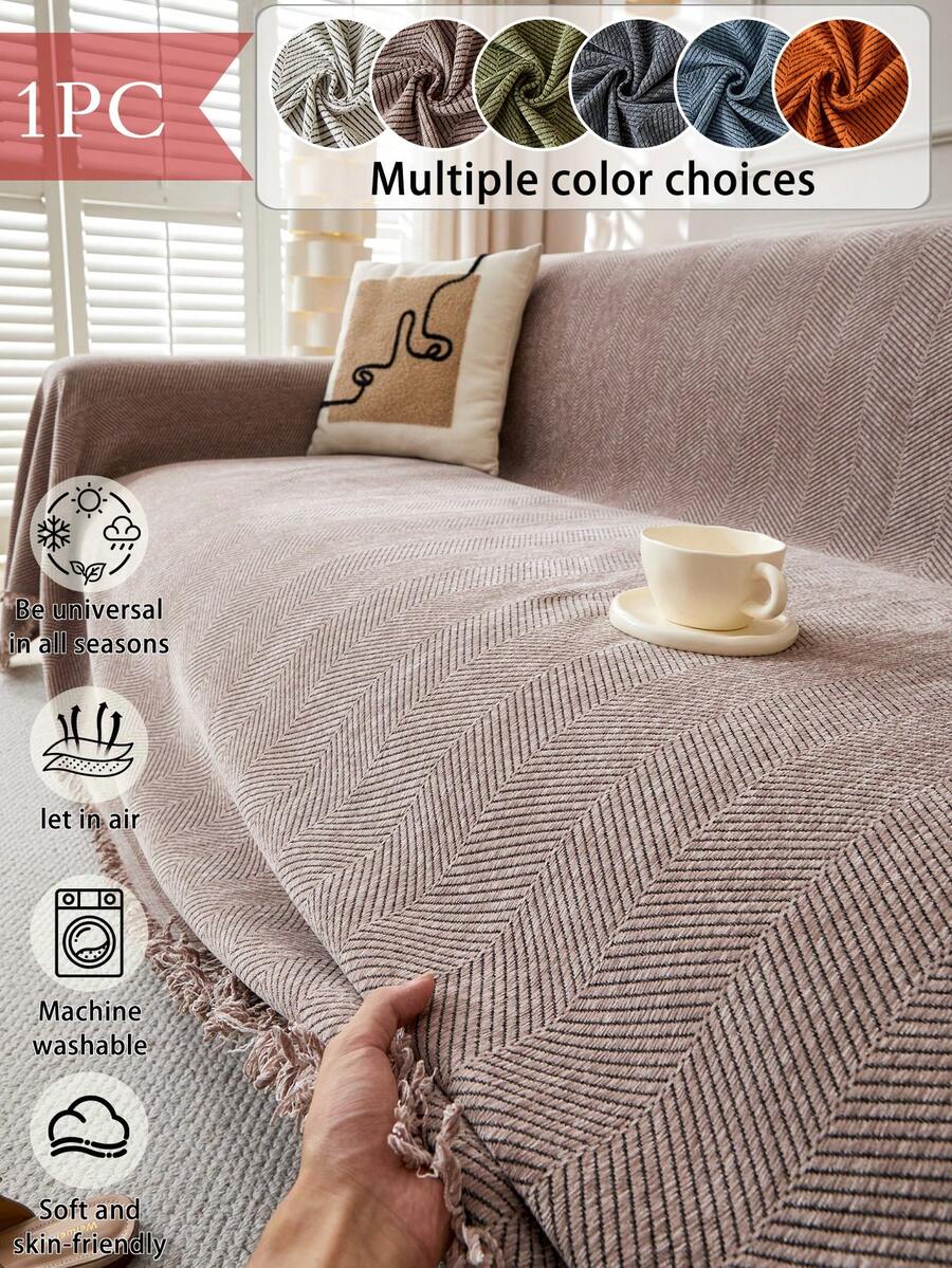 1pc Enlarged & Widened Minimalist Dark Green Sofa Slipcover, Multi-Functional Sofa Throw Blanket, Pet-Friendly Couch Cover, Machine Washable Furniture Protector For Bedroom, Office And Living Room, All Season - Coffee Brown - View 1