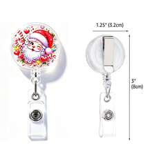1pc Christmas Santa Claus Snowman Retractable Badge Reel, Nurse ID Card Holder, Anti-Lost Badge Clip - Multicolor - View 2