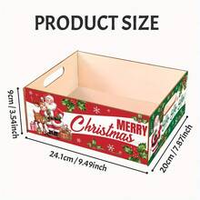 Sturdy Wooden Rustic Christmas Storage Box, Decorated With Santa Claus And Reindeer Patterns, Suitable For Christmas Tree Decorations, Wreaths, Gifts, Holiday Home Decor Gift Box, Seasonal Decoration Storage Box, Holiday Winter Storage Organizer - Multicolor - View 5