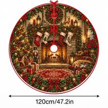 1pc Fireplace Pattern Christmas Tree Skirt, Elegant Color Holiday Decoration, 5 Sizes, Unisex Holiday Gift, Suitable For Home And Party Christmas Home Decor - Fireplace - View 12