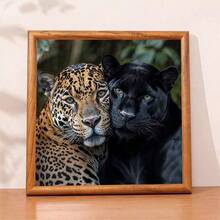 2D Flat Printing 1pc Suitable For Four Seasons Animal Theme: Leopard And Together Pattern, Frameless DIY Diamond Painting, Mosaic Handmade Art Painting Set, Home Decor Painting, Suitable As Holiday Gift - No Frame - View 9
