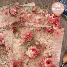 24 Sheets 6*6 Inch Soft Pink Rose Embossed Scrapbooking Paper, French Vintage Rococo Style Decorative Paper For Collage, Origami And Handmade Projects, DIY Paper, Scrapbook, Bullet Journal, Greeting Cards, Gift Wrapping - Square - View 9